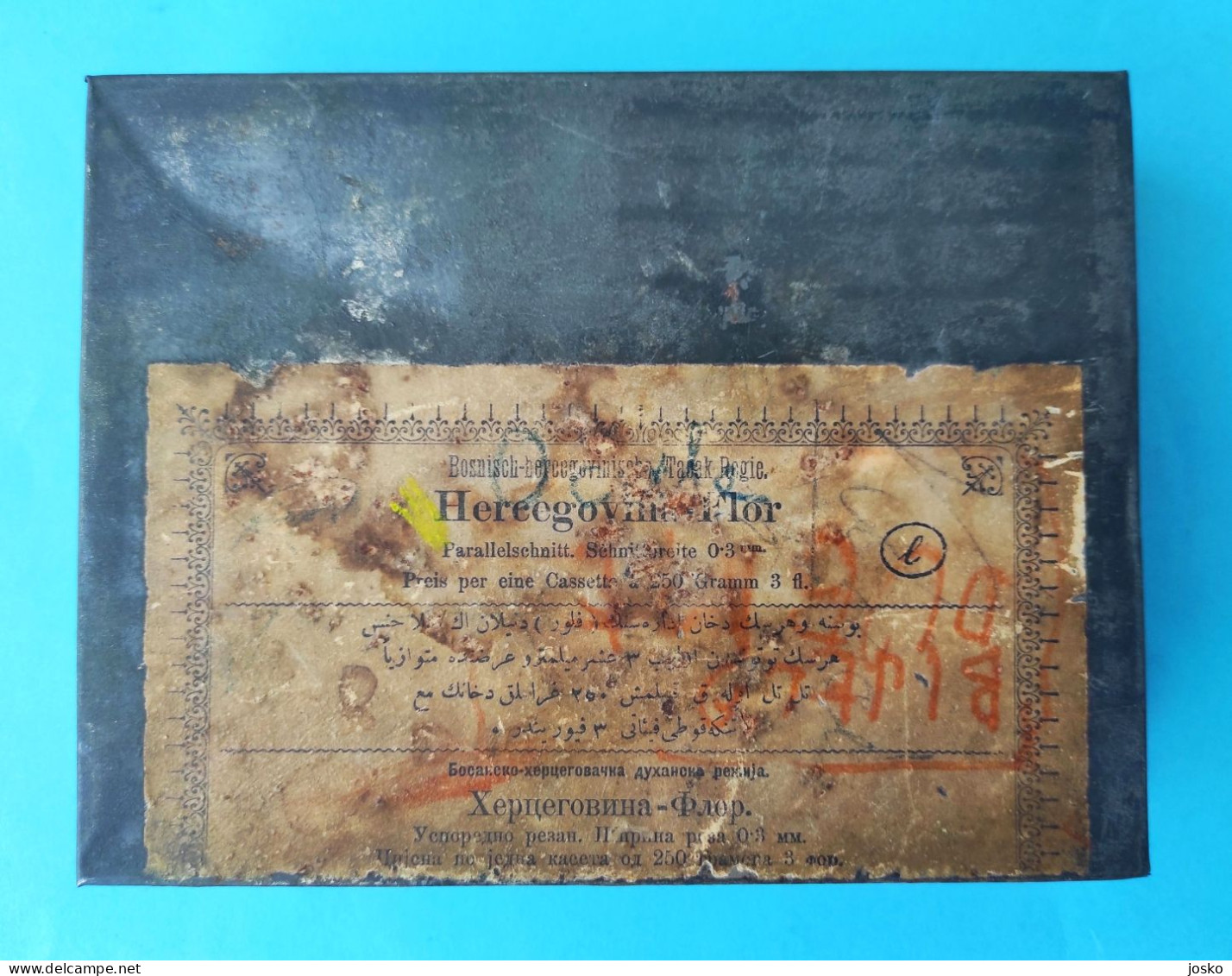 HERCEGOVINA FLOR - Bosnia And Herzegovina Antique Tobacco Tin Box (1883.y.) * Tabak Tabac Tabacco Tabaco Cigarettes - Schnupftabakdosen (leer)