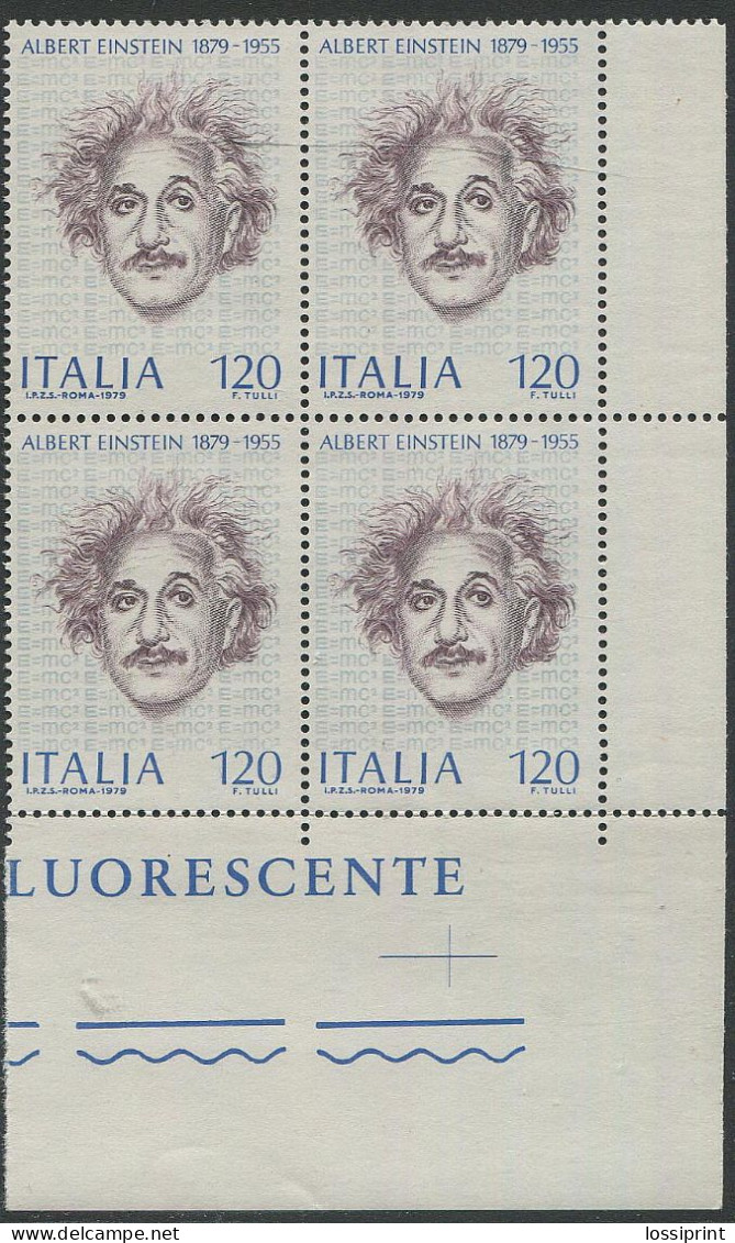 Italy:Unused Corner Stamps Scientist Albert Einstein, 1979, MNH - Albert Einstein