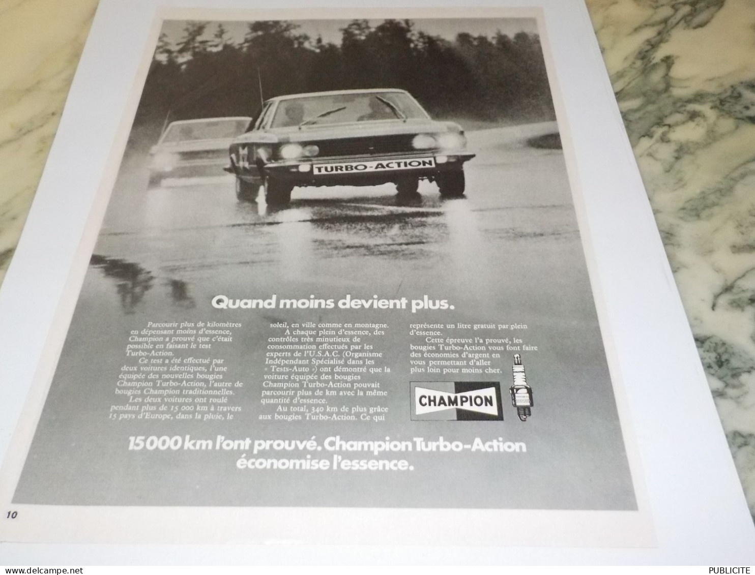 ANCIENNE PUBLICITE BOUGIE TURBO ACTION CHAMPION 1972 - Autres & Non Classés