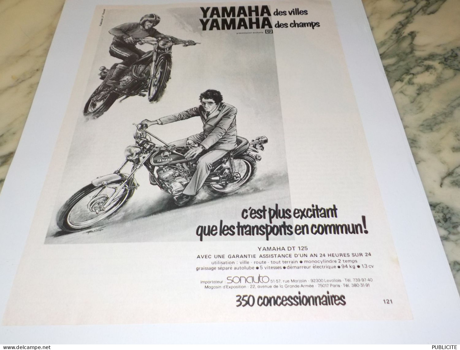 ANCIENNE PUBLICITE DES VILLES DES CHAMPS MOTO YAMAHA 1972 - Moto