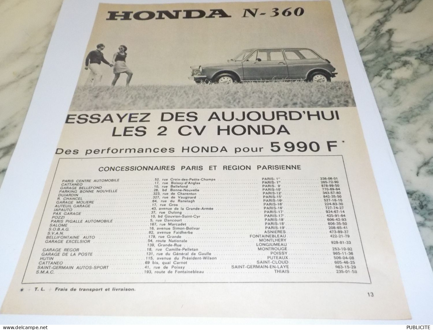 ANCIENNE PUBLICITE LES 2 CV DE HONDA 1968 - Voitures