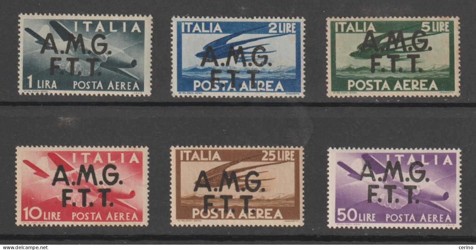 TRIESTE A:  1947  DEMOCRATICA  P.A. -  S. CPL. 6  VAL. N. -  (£. 10 LEGGERE  OSSIDAZIONI) - £. 50  BOLAFFI  -  SASS. 1/6 - Poste Aérienne