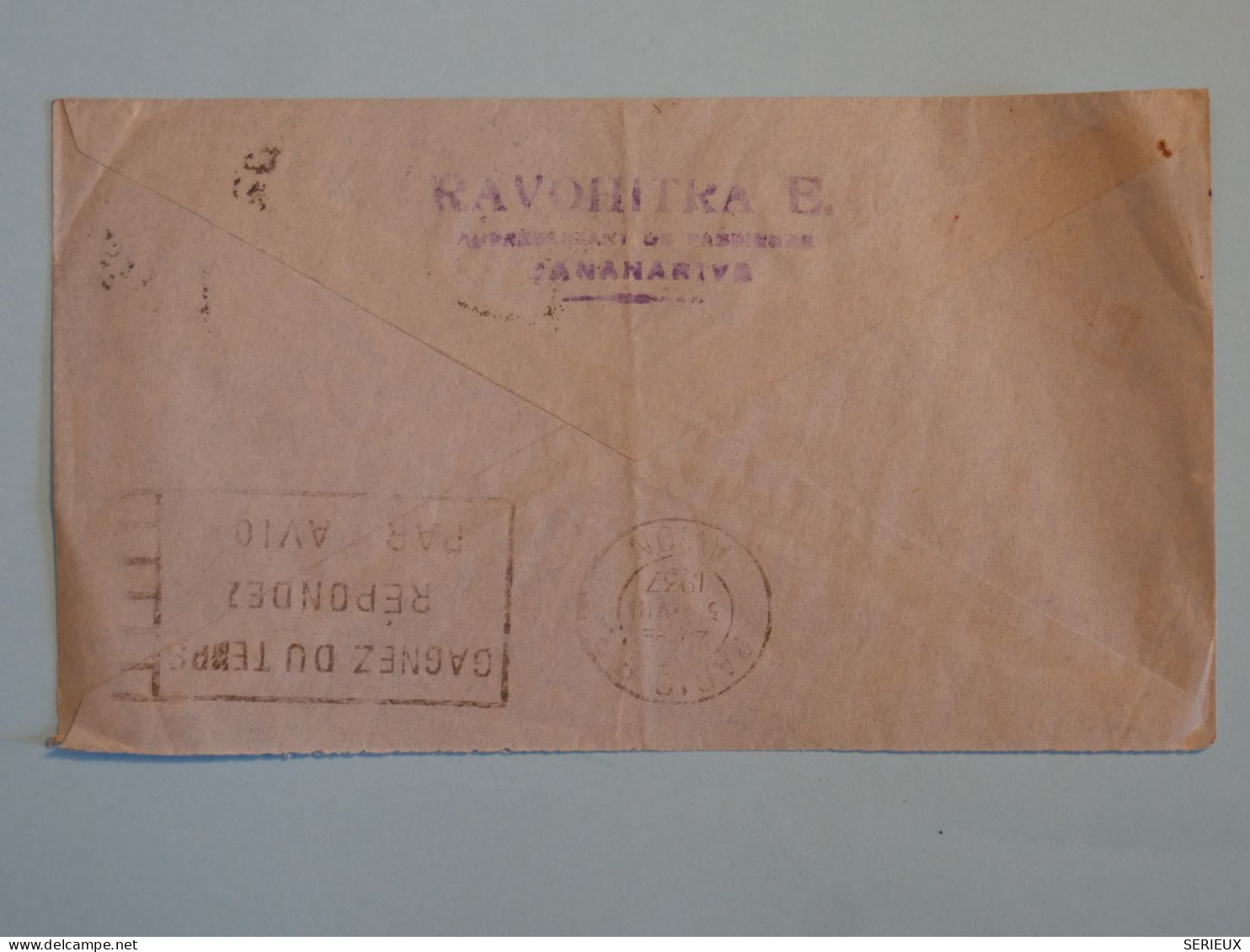 BT20 MADAGASCAR  BELLE LETTRE RR  1937 TANANARIVE A ROUBAIX FRANCE+ PA N°7+AFF. PLAISANT  ++ - Briefe U. Dokumente
