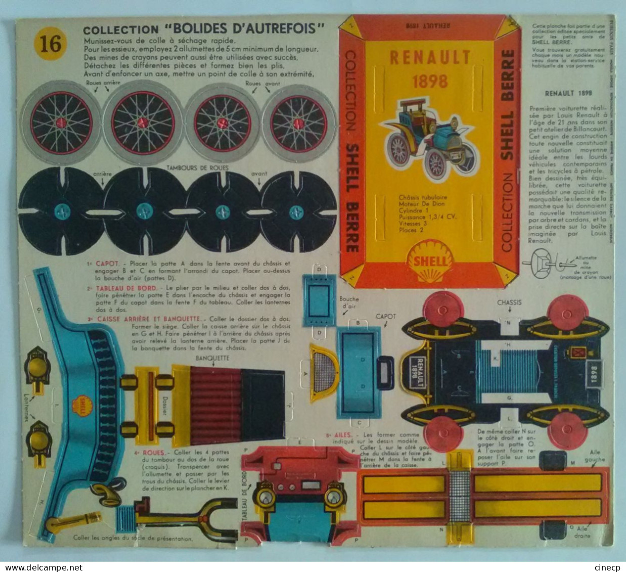 JEU ANCIEN Bolides D'Autrefois Carton Prédécoupé Shell N°16 Renault 1898 JOUET AUTOMOBILIA - Kartonmodellbau  / Lasercut