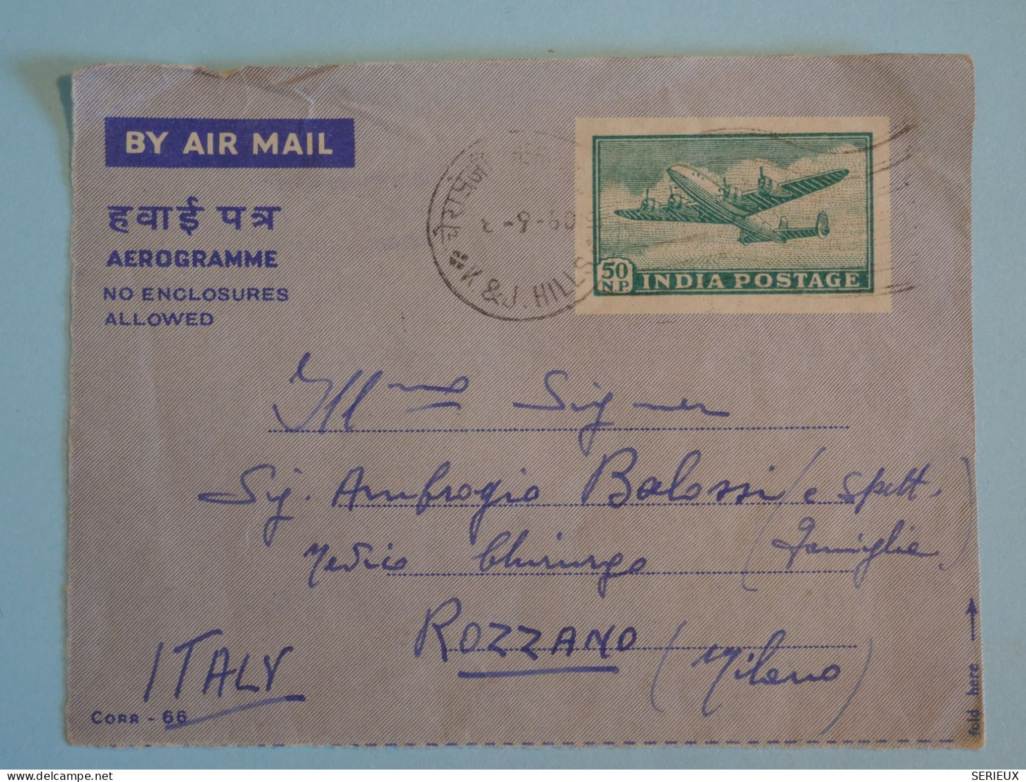 BT20 INDIA  BEL AEROGRAMME LETTRE DEVANT RR   1960  ASSAM A ROZZANO ITALIA  ++AFF. PLAISANT  ++ - Airmail