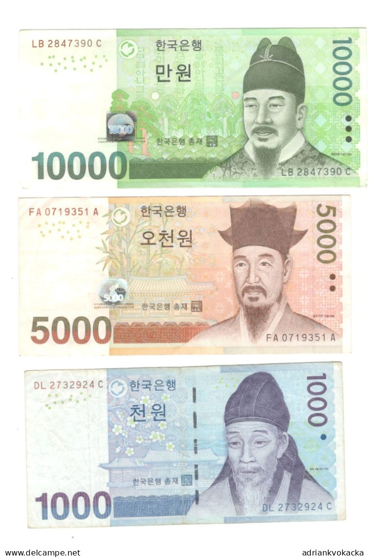 South Korea, 10000 + 5000 + 1000 Wons, Set Of 3 Circulated Banknotes - Korea, Zuid