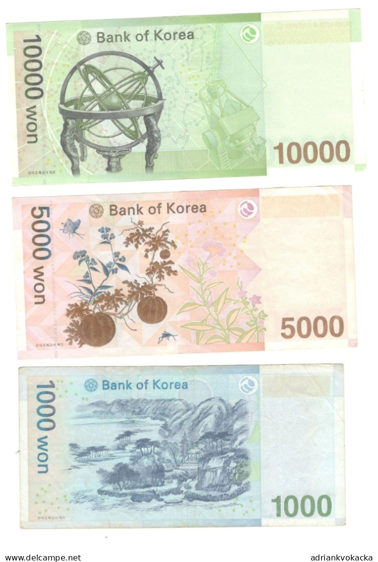 South Korea, 10000 + 5000 + 1000 Wons, Set Of 3 Circulated Banknotes - Korea, Zuid