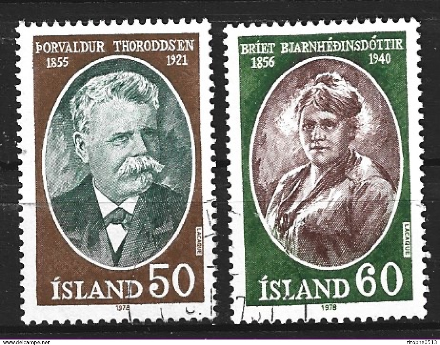 ISLANDE. N°481-2 Oblitérés De 1978. Personnalités. - Gebraucht