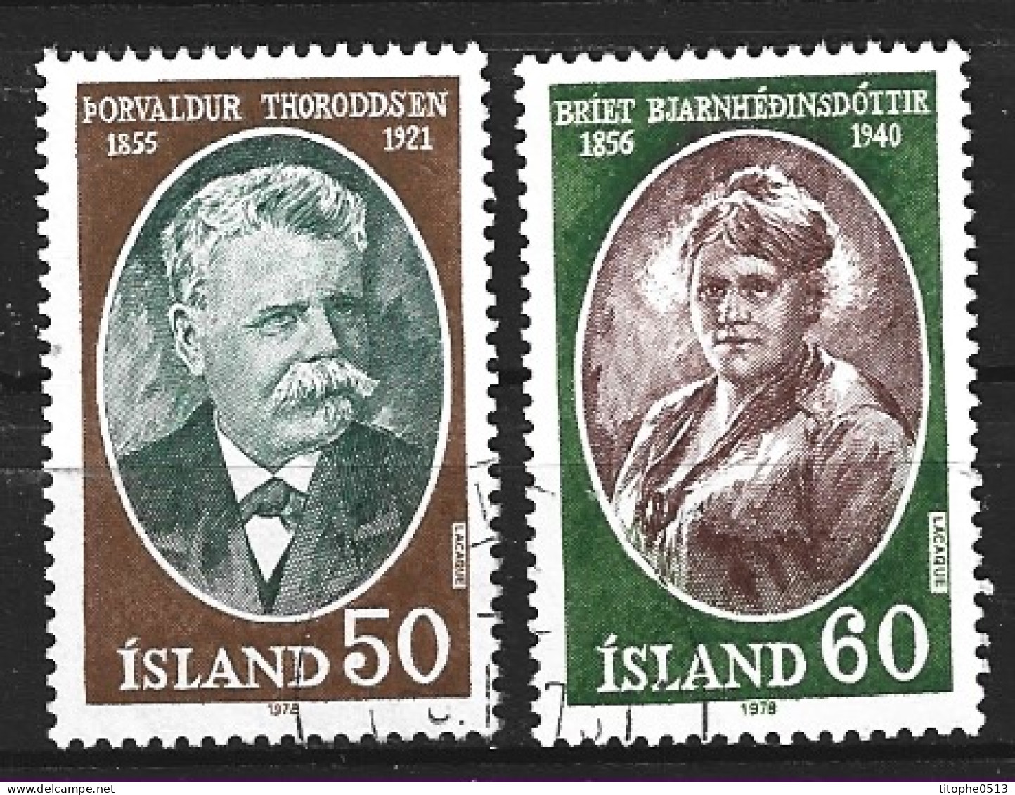 ISLANDE. N°481-2 Oblitérés De 1978. Personnalités. - Used Stamps
