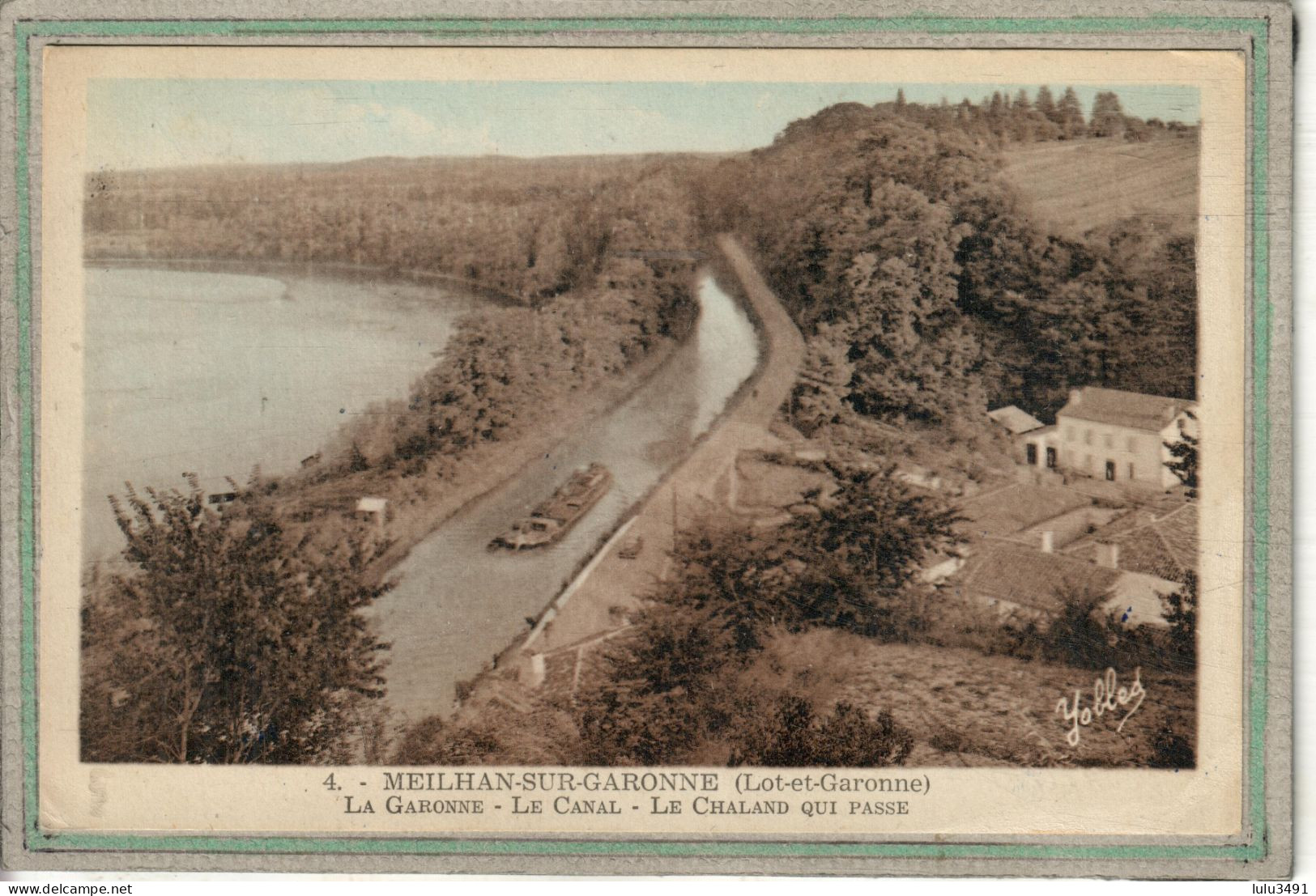 CPA (47) MEILHAN-sur-GARONNE - Mots Clés: Canal Latéral à La Garonne, Chemin De Halage, Chaland - 1948 - Colorisée - Meilhan Sur Garonne