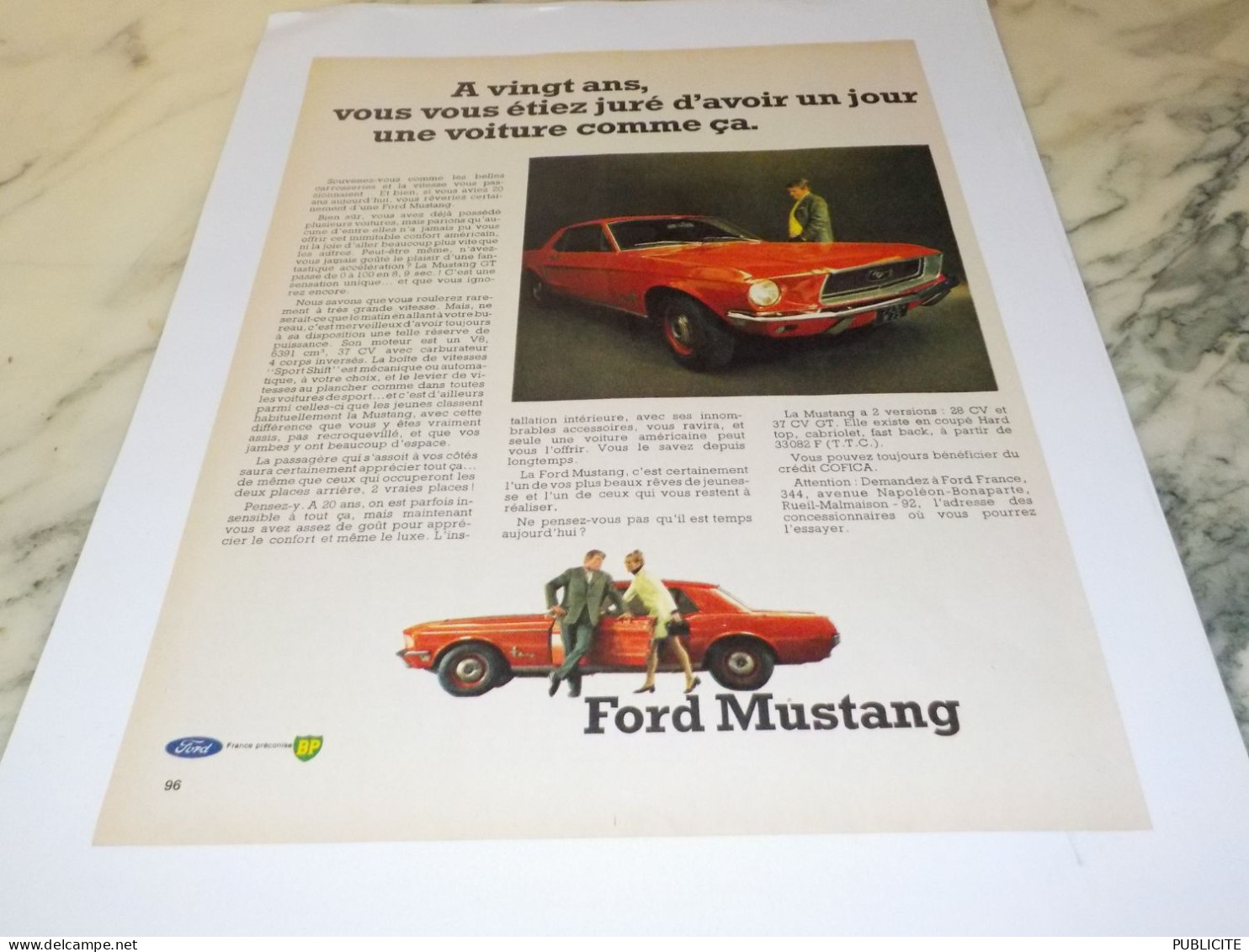 ANCIENNE PUBLICITE FORD MUSTANG 1968 - Voitures