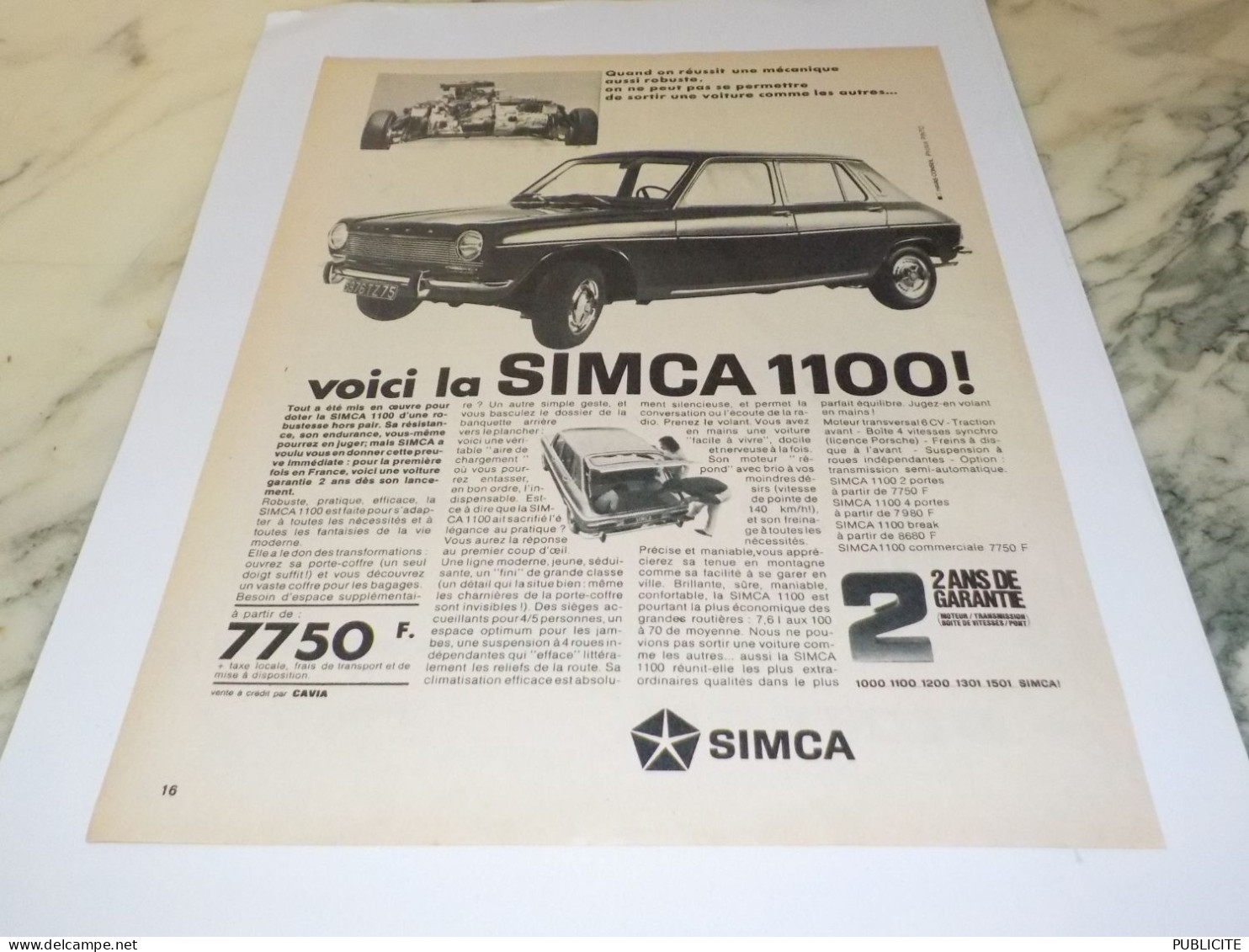 ANCIENNE PUBLICITE VOICI LA  SIMCA 1100   1968 - Voitures