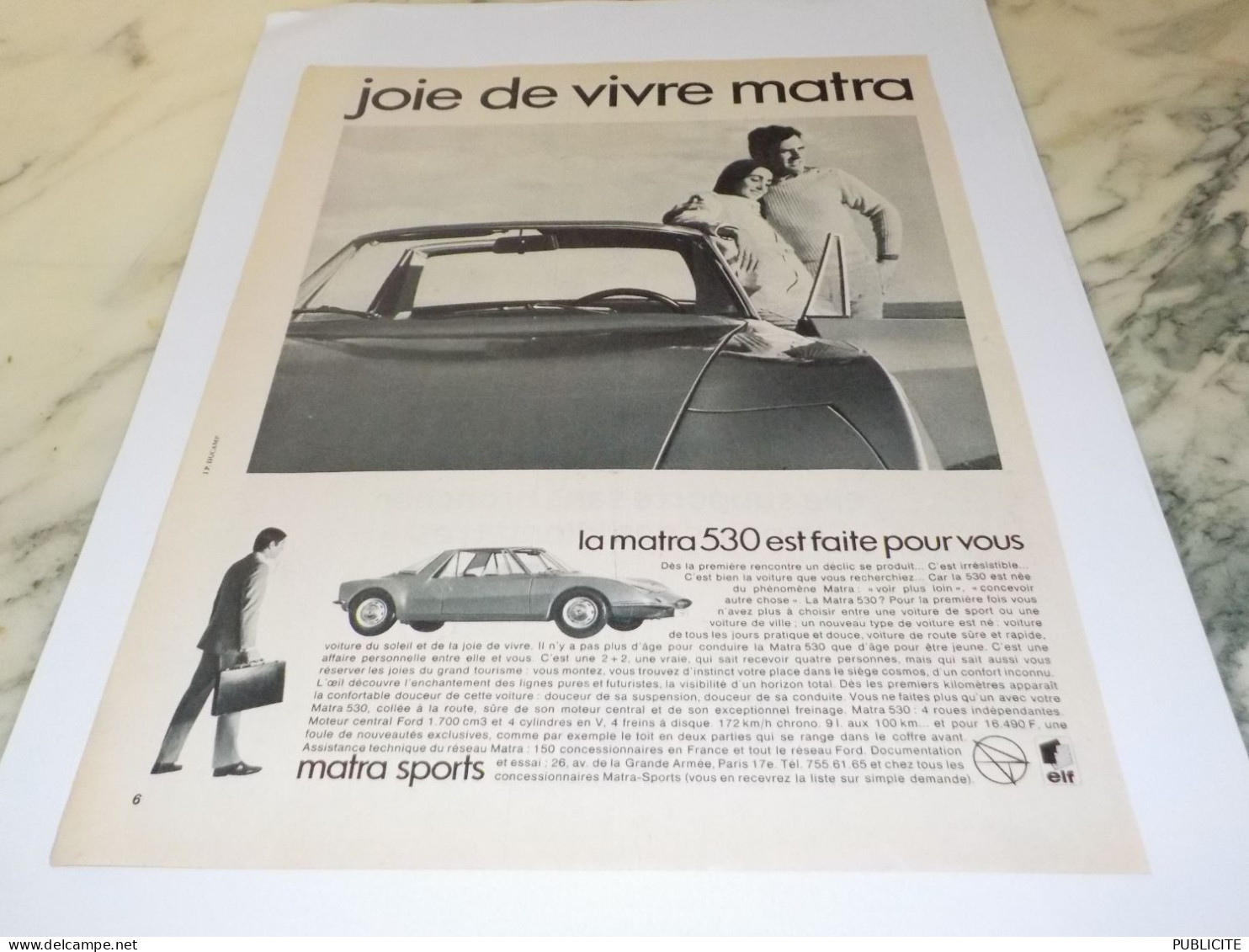 ANCIENNE PUBLICITE POUR VOUS MATRA 530   1968 - Voitures