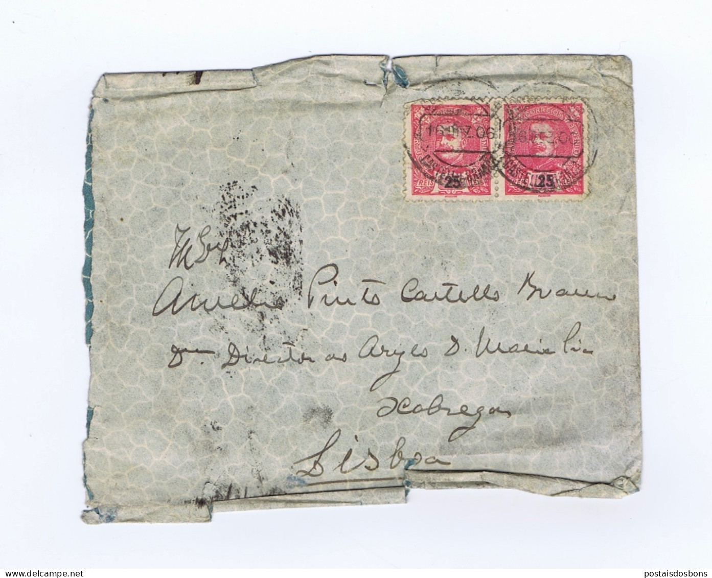 C25A61) Portugal 1906  > Aurélio Pinto Castelo Branco Diretor Asilo D. Maria Pia LISBOA - Storia Postale