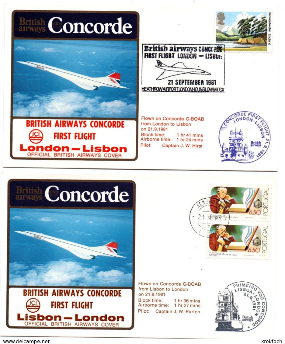 Concorde BA - London Lisbon Lisboa AR 1981 - First Flight 1er Vol Erstflug - Lisbonne - Covers & Documents