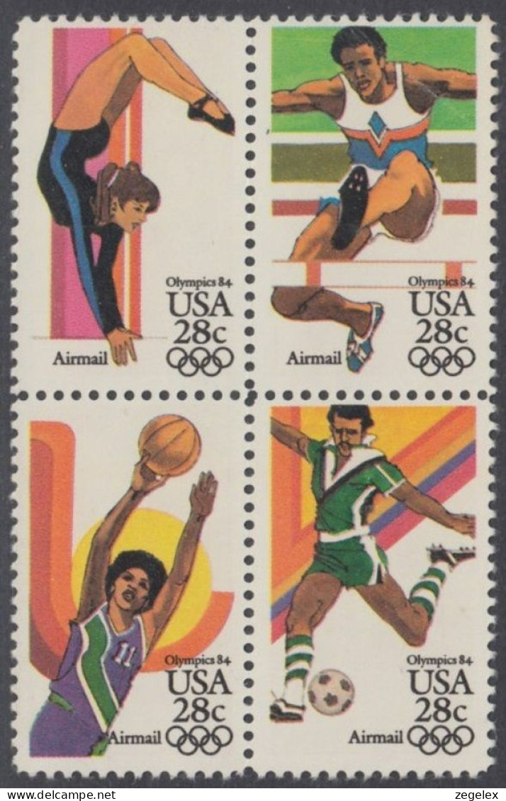 USA 1983 Airmail Summer Olympics 1984. Block Of 4. Postfris MNH** Scott C104a, Mi 1636-39 - 3b. 1961-... Ongebruikt