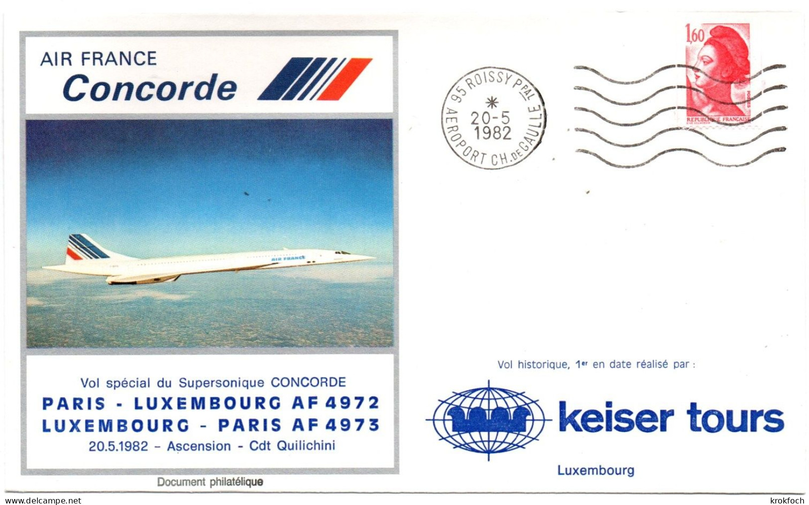 Concorde Air France - Paris Luxembourg 1982 - First Flight 1er Vol Erstflug - Keiser Touts - Brieven En Documenten