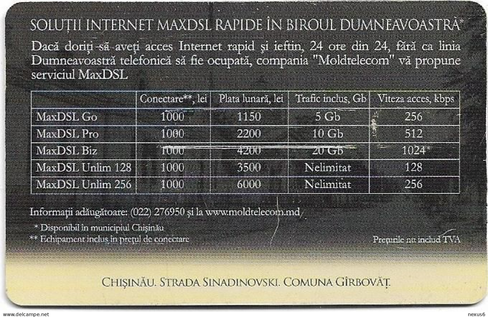 Moldova - Moldtelecom - Chisinau Strada Sinadinovski, Comunita Girbovat, 05.2005, 200U, 10.000ex, Used - Moldavie