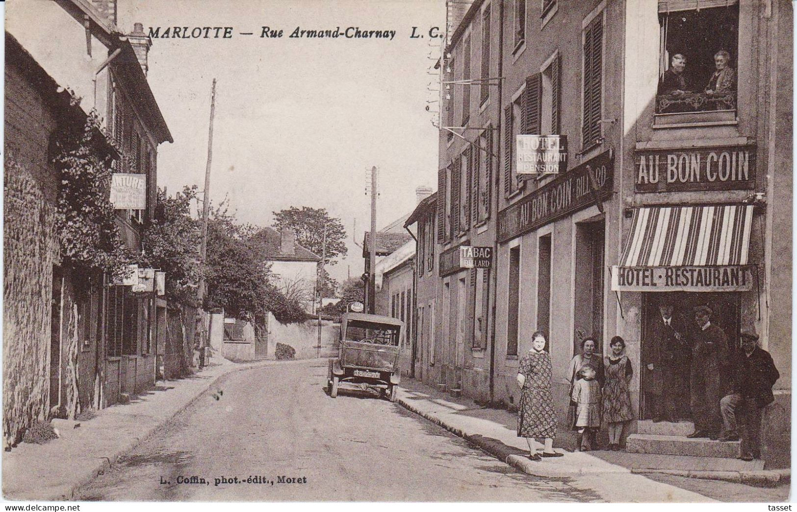 MARLOTTE 77: AU BON COIN  , Café-tabac , Hôtel Restaurant  Dans Les Années1920, Auto -  Animée - Cafés