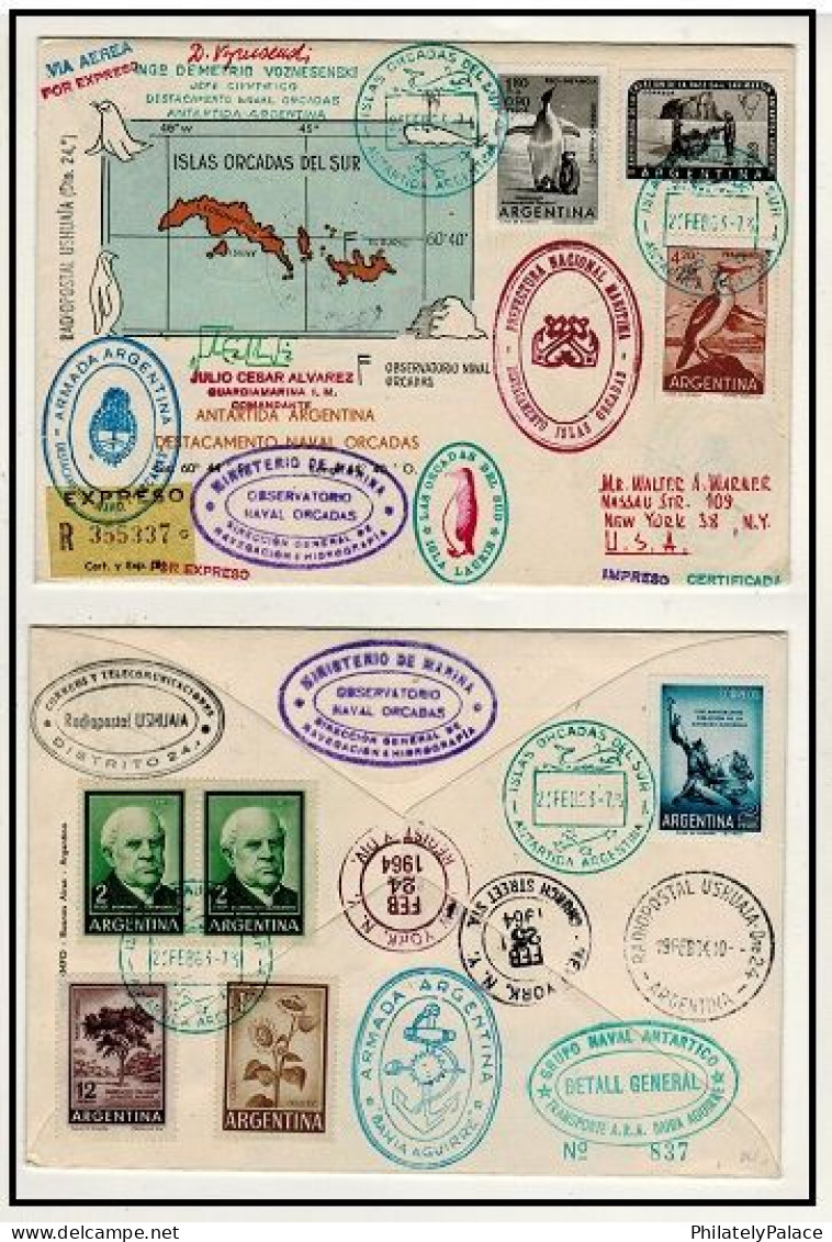 ARGENTINA - 1963 'Expreso' Penguin,Whale,Map,Seal, Registered Cover Used At The Naval Base On South Orkney Islands (**) - Brieven En Documenten