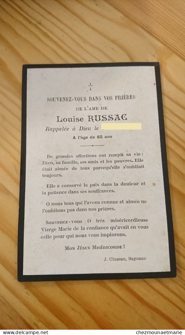 1903 AVIS DE DECES LOUISE RUSSAC AGEE DE 65 ANS - Todesanzeige