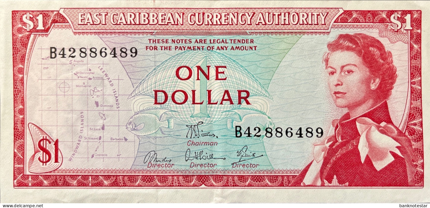 East Caribbean States 1 Dollar, P.13d (1965) - Extremely Fine - Signature 6! - East Carribeans