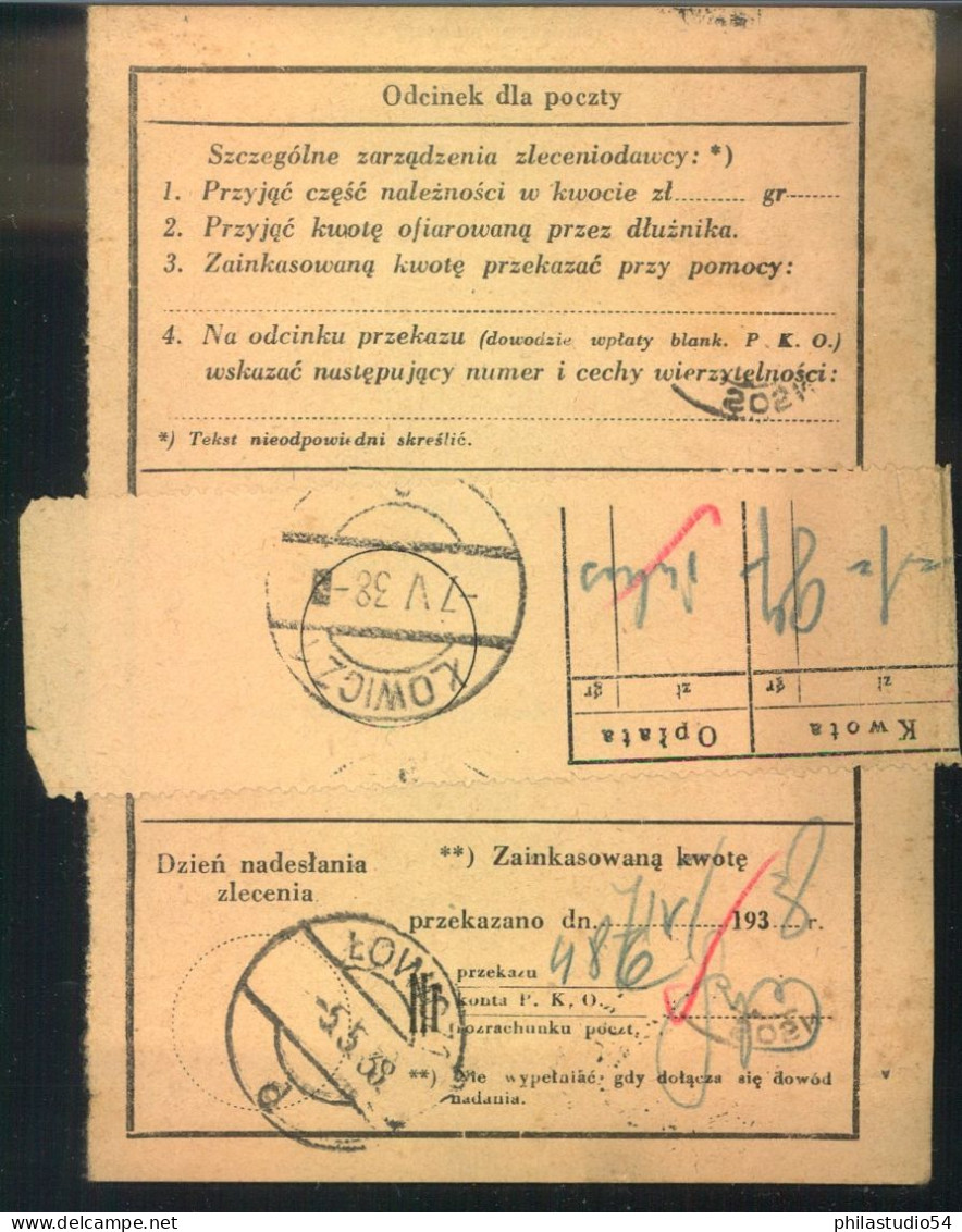 1938, Frankierter Postschein Aus LOWIEC - Autres & Non Classés