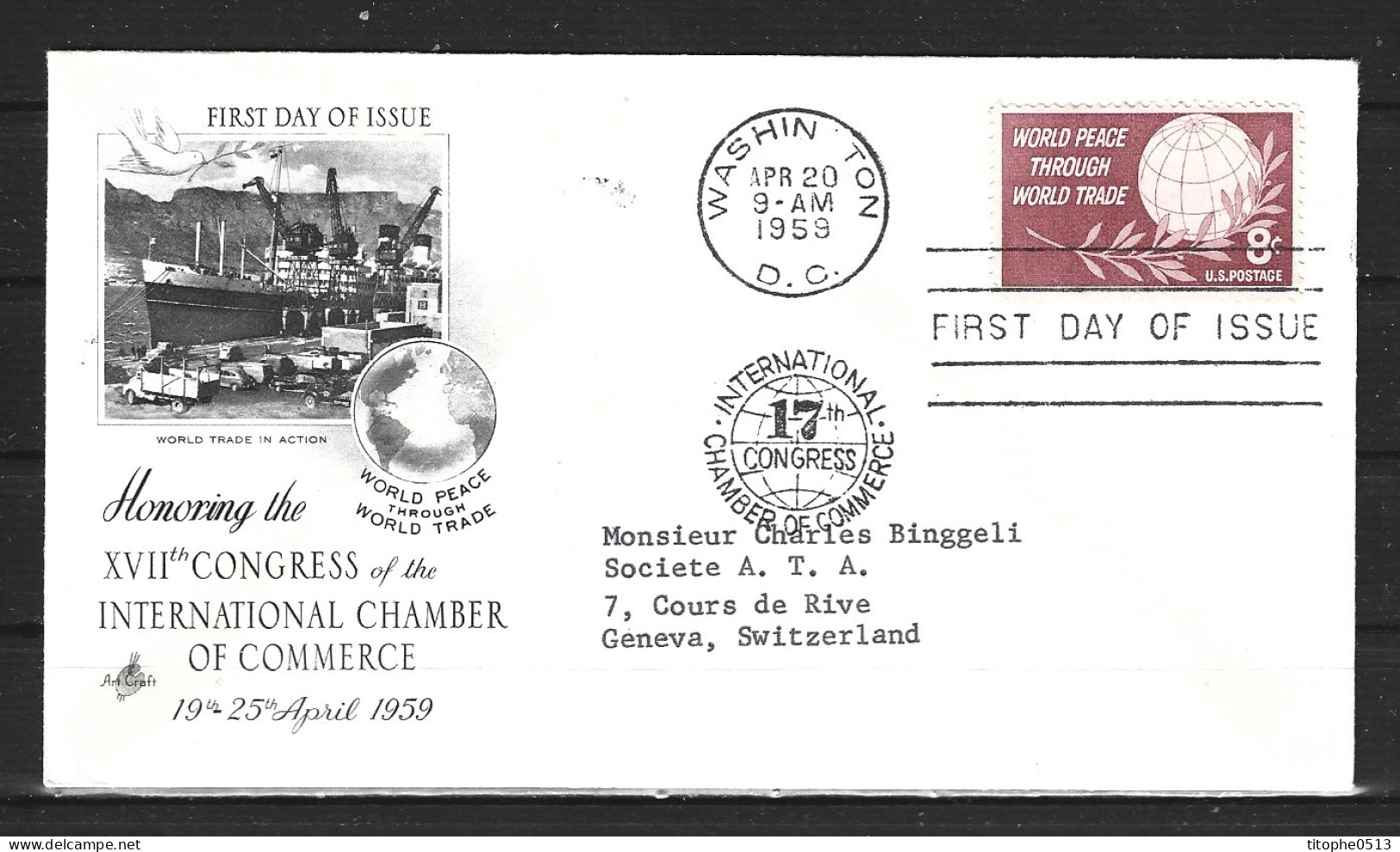 USA. N°668 De 1959 Sur Enveloppe 1er Jour. Paix. - 1951-1960
