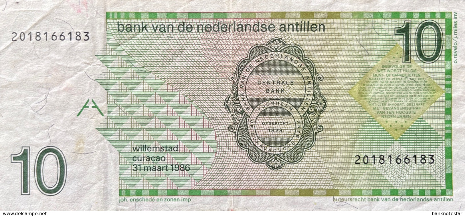 Netherland Antilles 10 Gulden, P-23a (31.03.1986) - Very Fine - Nederlandse Antillen (...-1986)