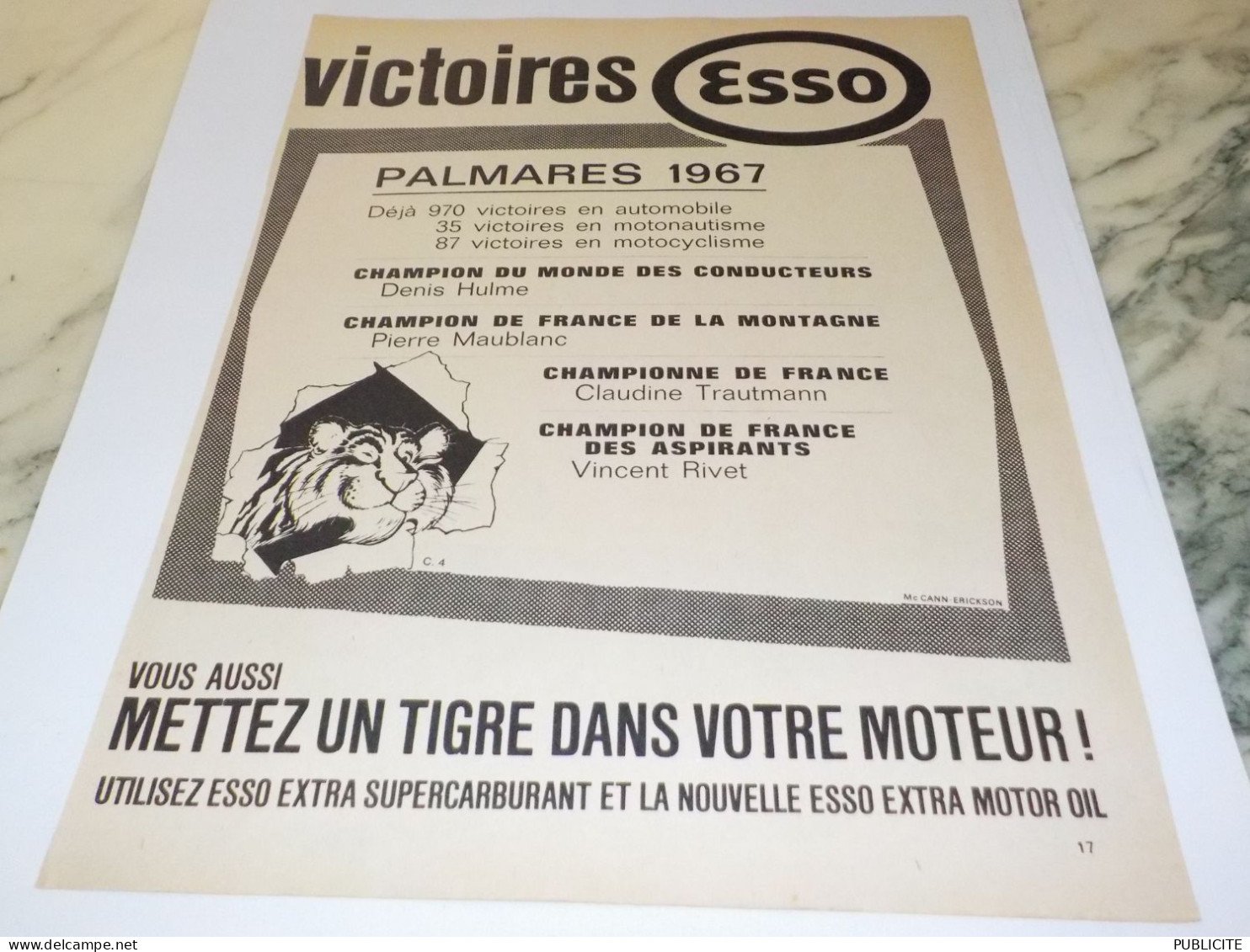 ANCIENNE PUBLICITE VICTOIRES ESSO 1967 - Autres & Non Classés