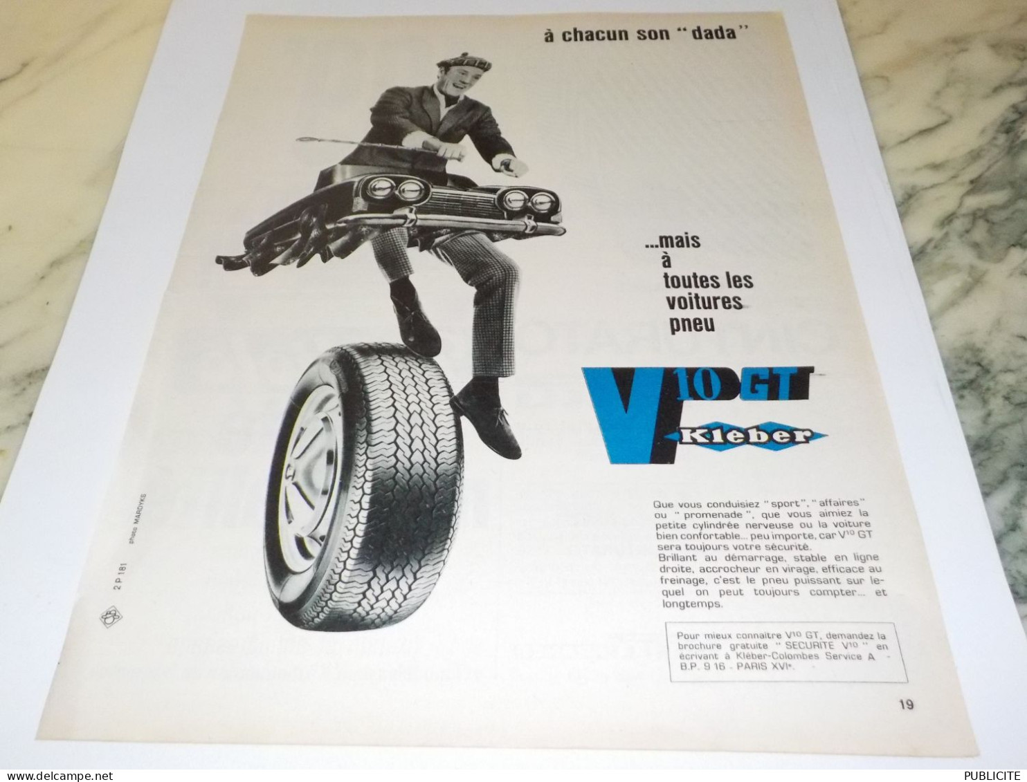 ANCIENNE PUBLICITE A CHACUN SON DADA PNEU KLEBER 1968 - Autres & Non Classés