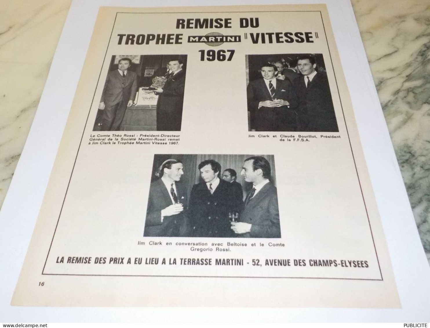 ANCIENNE PUBLICITE REMISE DU TROPHEE MARTINI VITESSE 1968 - Autres & Non Classés