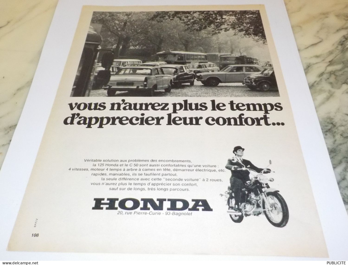 ANCIENNE PUBLICITE LE CONFORT HONDA 1968 - Motos