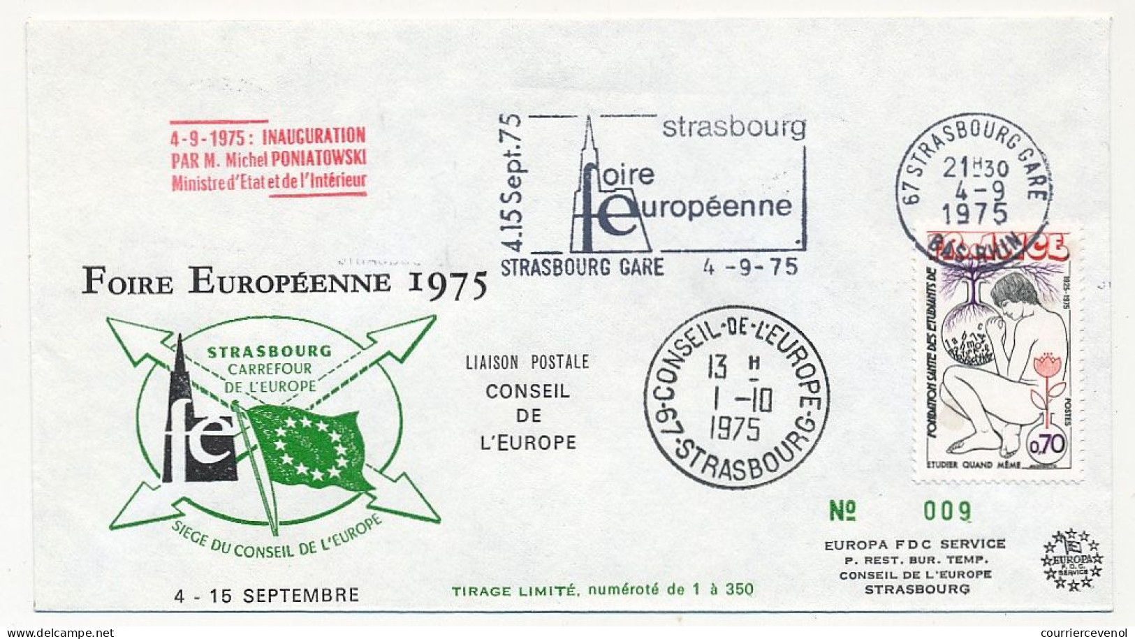 FRANCE - Env 0,70 Formation Santé OMEC Strasbourg Foire Européenne 4/9/1975 + Conseil De L'Europe - Covers & Documents