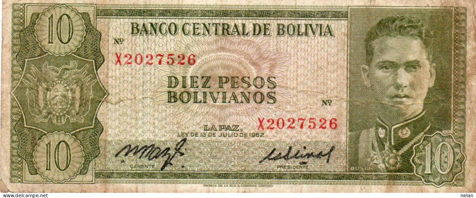 BOLIVIA 10 PESOS BOLIVIANOS 1962 - P-154a.16 CIRC. - Bolivia