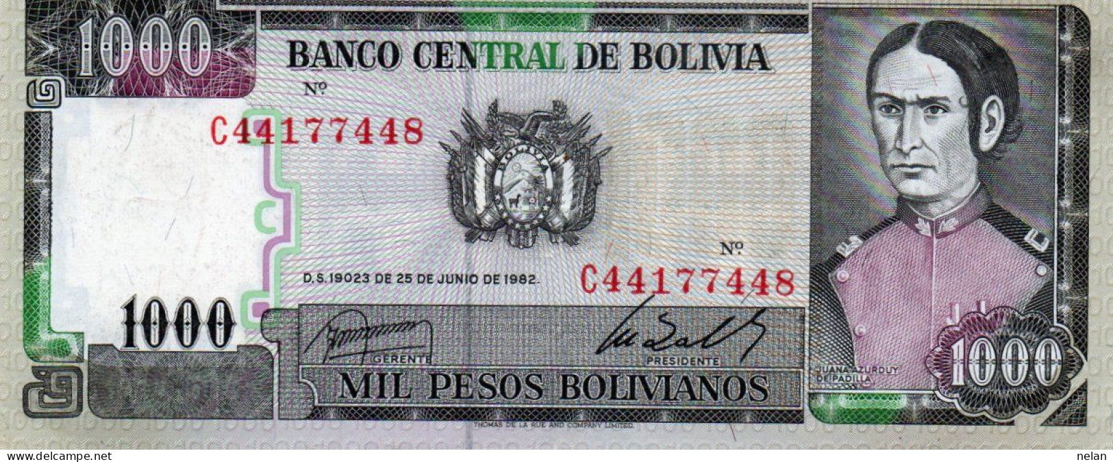 BOLIVIA 1000 BOLIVIANOS 1982 P-167a.3.2 XF++AUNC - Bolivie