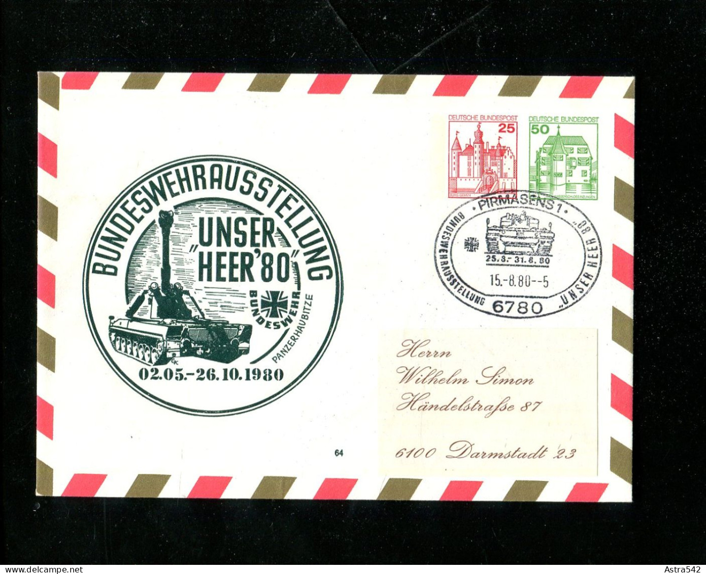 "BUNDESREPUBLIK DEUTSCHLAND" 1980, Privatganzsachenumschlag "BUNDESWEHR, Unser Heer", SSt. "Pirmasens" (15335) - Private Covers - Used