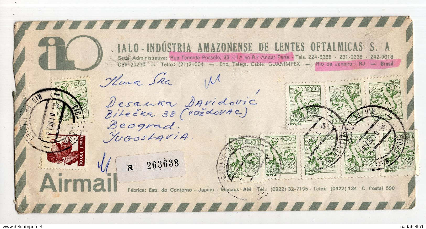 1961. BRAZIL,RIO DE JANEIRO TO BELGRADE,YUGOSLAVIA,AIRMAIL,IALO,OPHTHALMIC INDUSTRY COMPANY COVER - Posta Aerea (società Private)