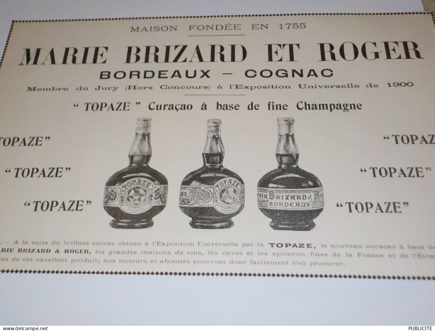 ANCIENNE PUBLICITE MARIE BRIZARD RT ROGER 1909 - Alcools
