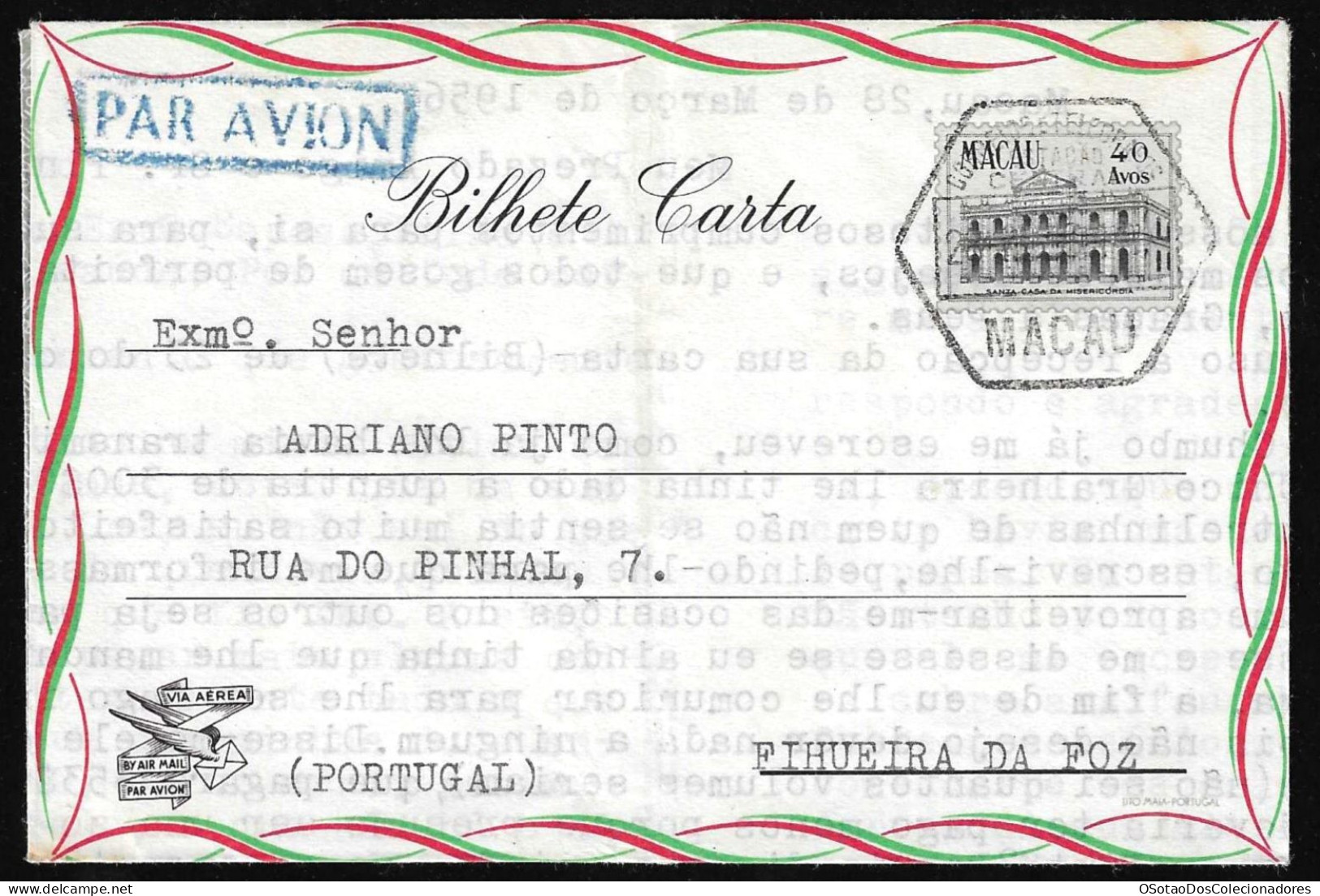 Aerogramme Macau China Chine - Macau Macao Franquia 40 Avos - Bilhete Carta Avião Aerograma - Postal Stationery