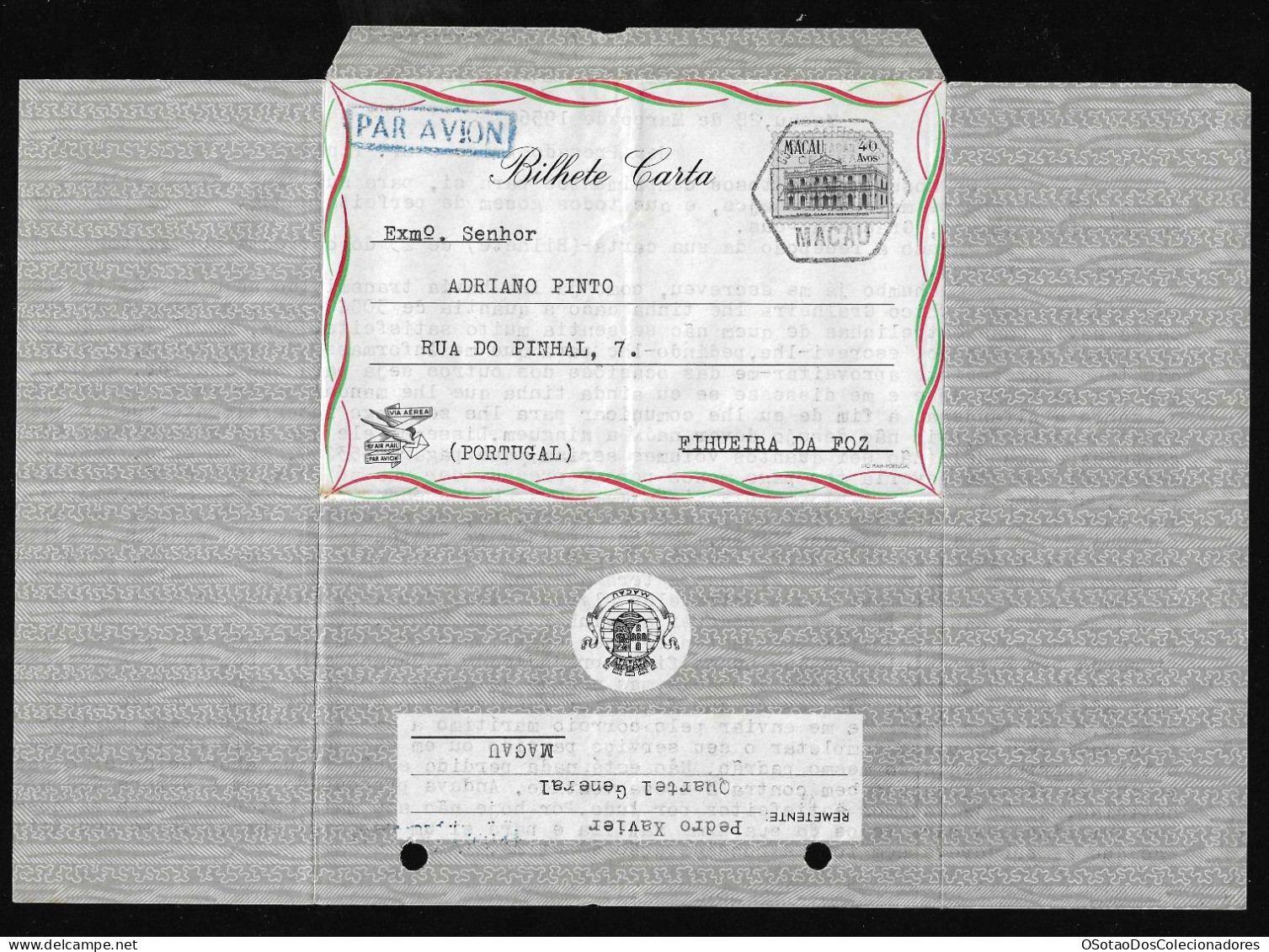 Aerogramme Macau China Chine - Macau Macao Franquia 40 Avos - Bilhete Carta Avião Aerograma - Postal Stationery