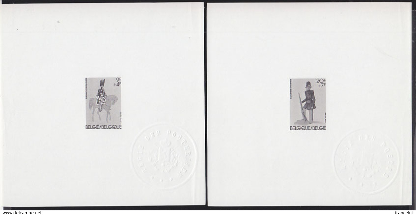 BELGIUM(1981) Old-time Gendarmes. Set Of 3 Ministerial Proofs With Embossed Seal Of Postal Authorities. Scott B1006-8 - Ministerielle Kleinbögen [MV/FM]