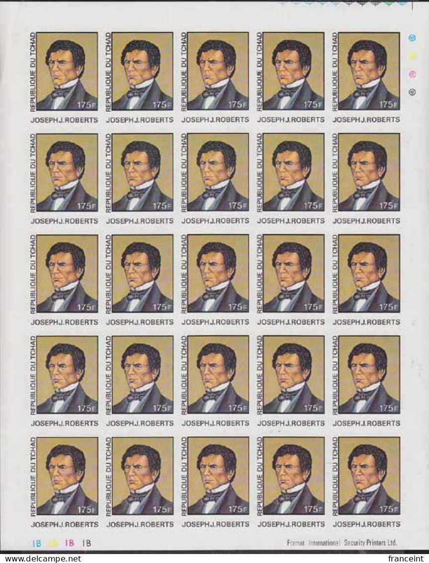 CHAD(1977) Joseph J. Roberts. Full Sheet Of 25 Imperforates. Scott No 331, Yvert No 326. - Tchad (1960-...)