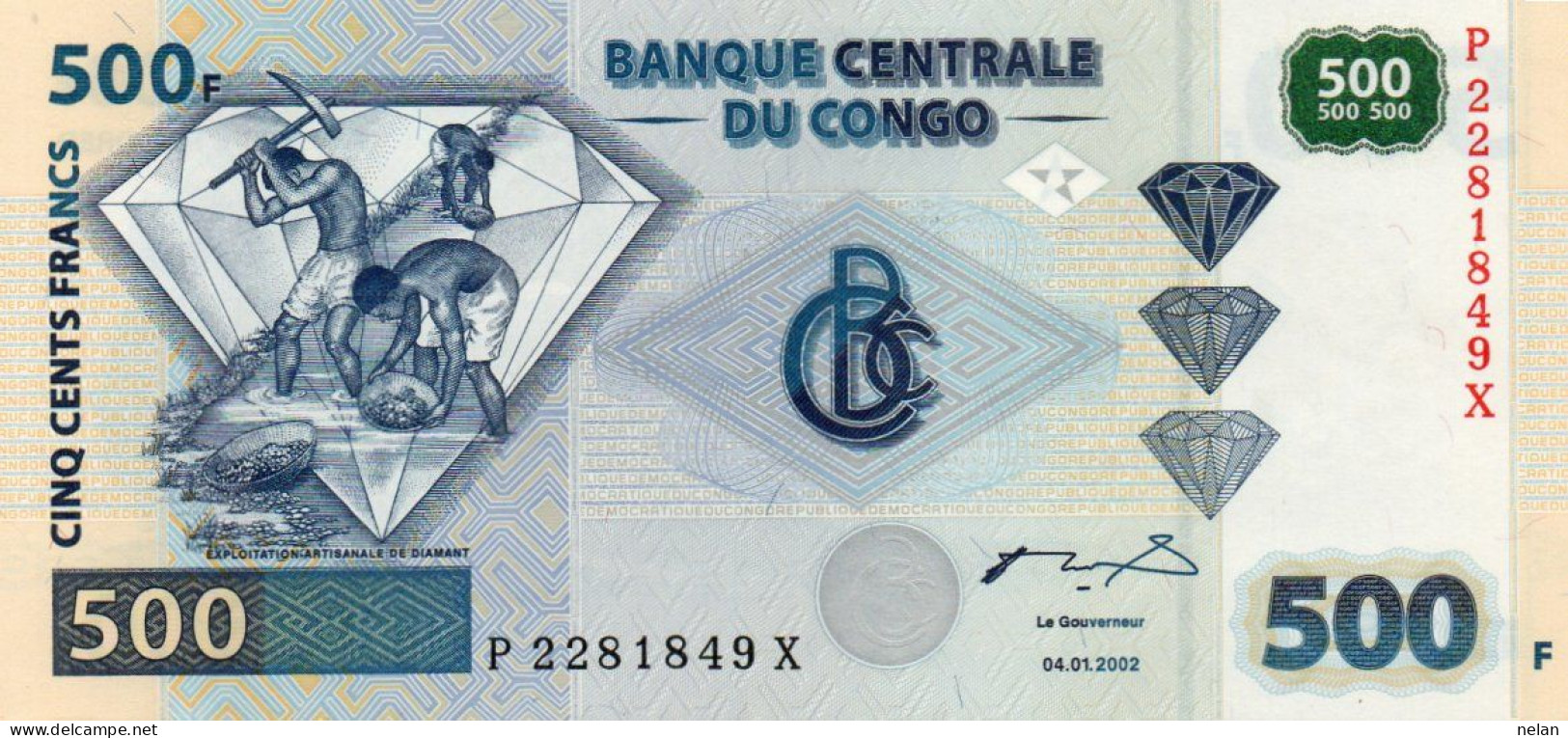 CONGO DEMOCRATIC REPUBLIC 500 FRANCS 2002 P-96 A.1 UNC - RARA SUFIX - X - Demokratische Republik Kongo & Zaire