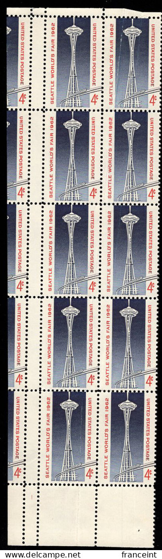 U.S.A.(1962) Monorail. Space Needle. Seattle World's Fair. Misperforation And Miscut In Block Of 10. Scott No 1196. - Errors, Freaks & Oddities (EFOs)