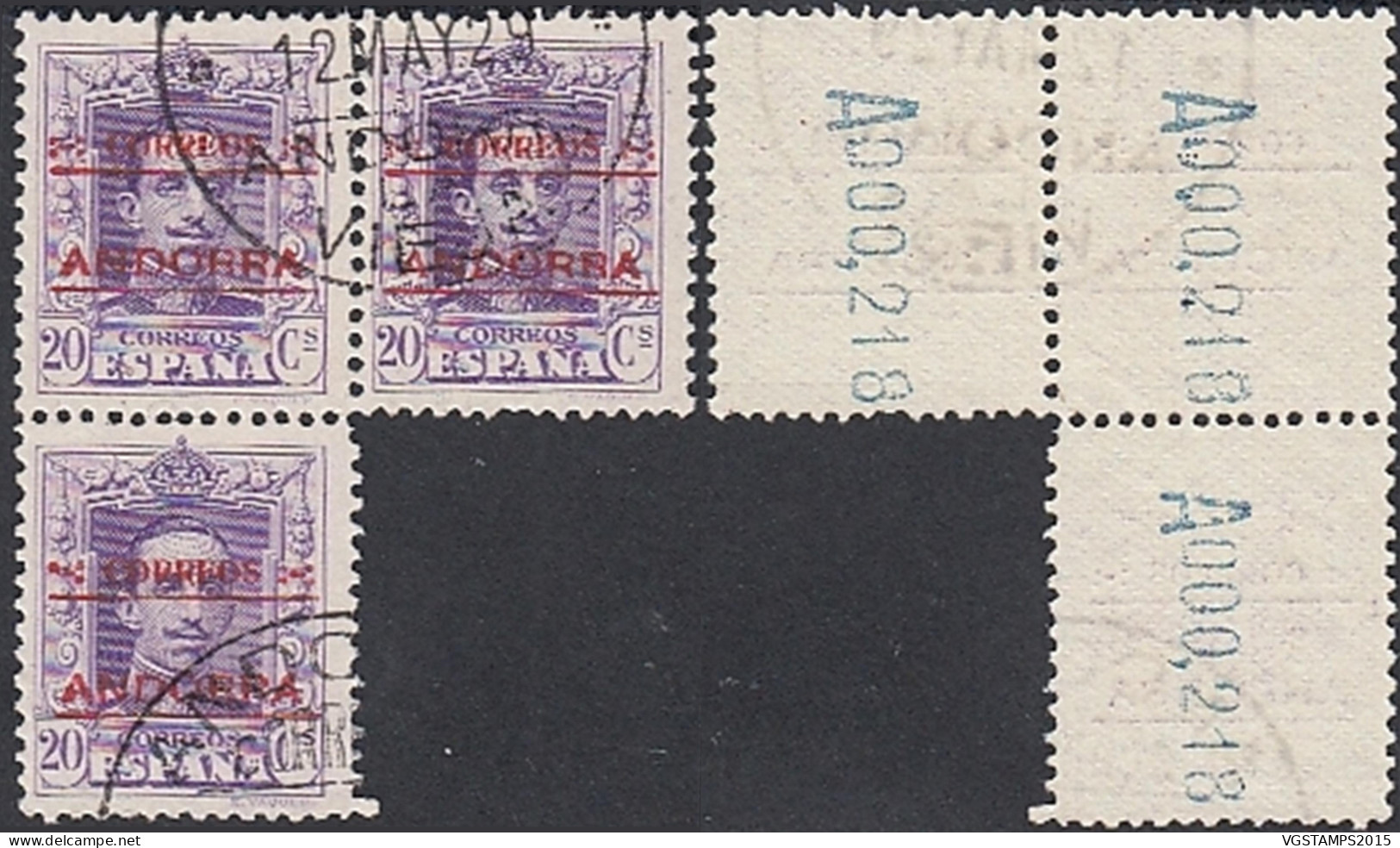 Andorre (Espagnole) 1928 - Timbres  Oblitérés. Yvert Nr.: 5. Michel Nr.: 5. Bloc De 3. Avec Variétée.....AR50-00116 - Oblitérés