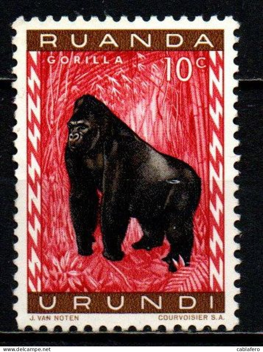 RUANDA URUNDI - 1959 - Mountain Gorilla - SENZA GOMMA - Unused Stamps