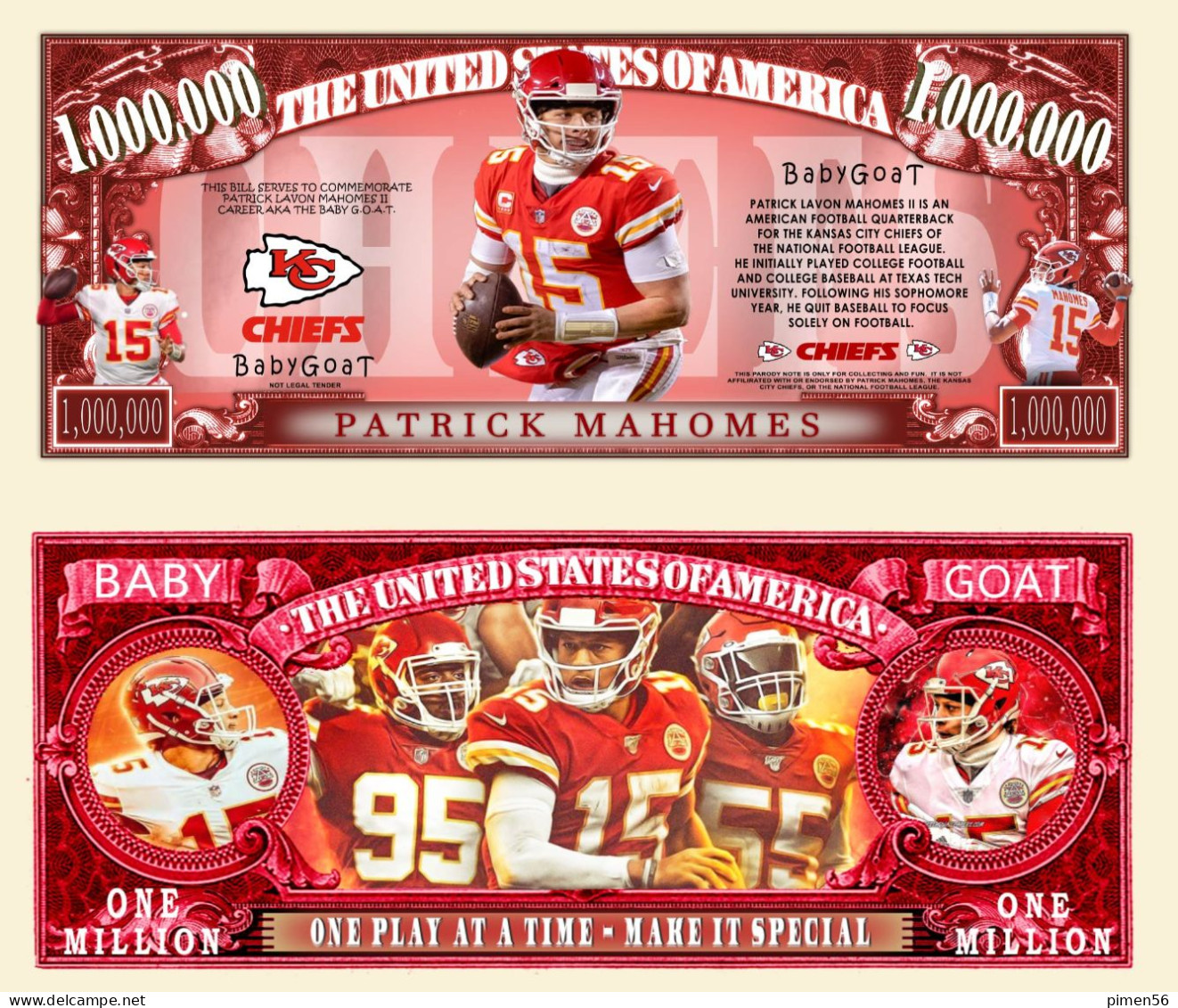 USA - FANTASY NOTE -  PATRICK  MAHOMES , AMERICAN  FOOTBALL  PLAYER  - UNC - Autres & Non Classés