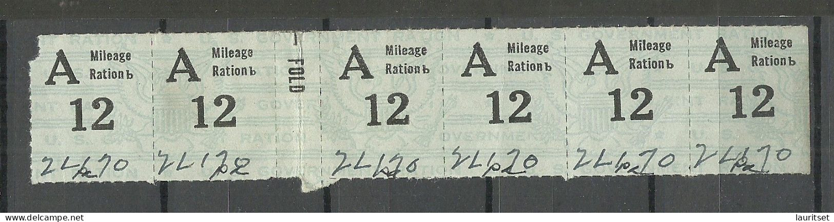 USA 1938 Ration Stamps Mileage Ration As 6-stripe - Ohne Zuordnung