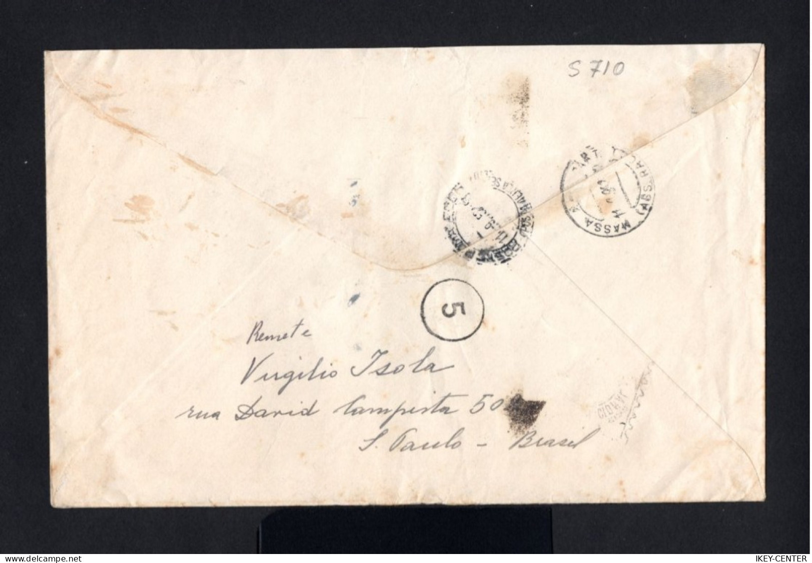 S710-BRAZIL-AIRMAIL REGISTERED COVER SAO PAULO To MASSA (italy).1952.ENVELOPPE AERIEN Recommande BRESIL - Covers & Documents